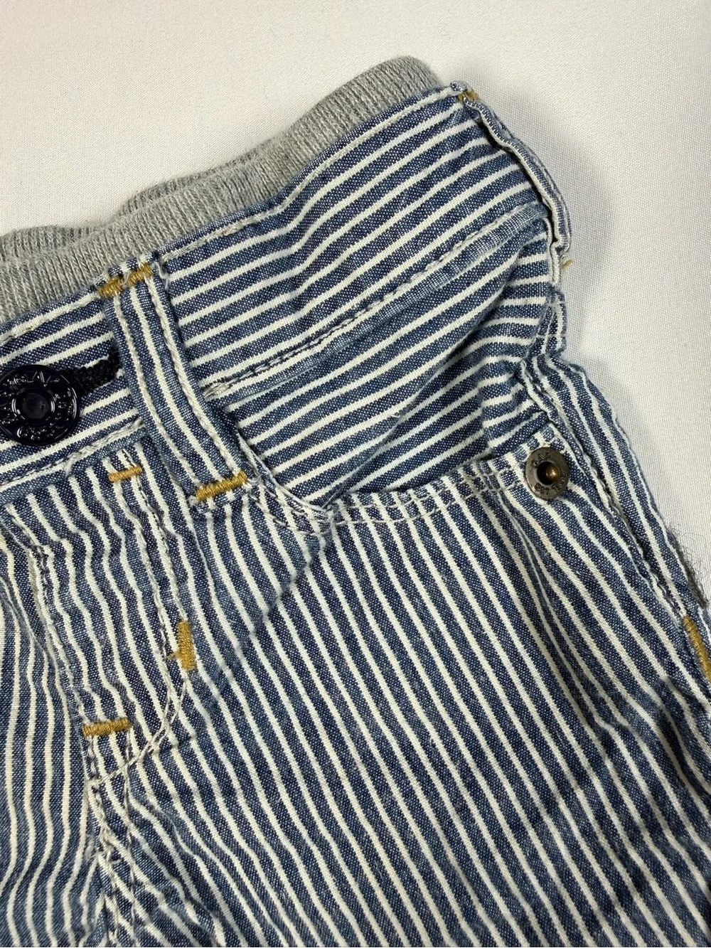 BABY‎ GAP Boys’ Railroad Stripe Knit Elastic Waistband Jean Shorts Nautical 3-6M